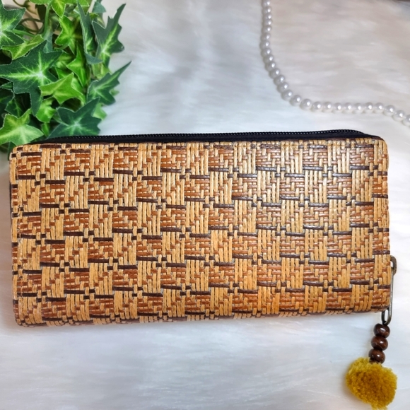 Eco woven Rattan Handmade Mix Geometric Long Women Wallet (Natural Rattan) - Picture 2 of 8